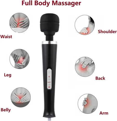 Vista 4 de Masajeador de cuerpo grande negro de mano vibrante potente masaje eléctrico de espalda para mujer recuperación deportiva dolores musculares dolor