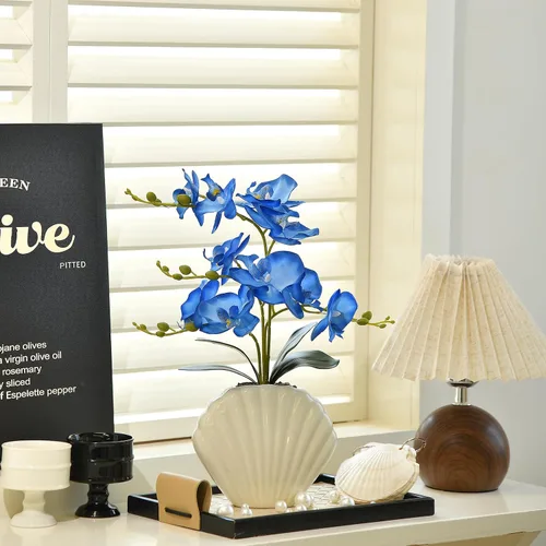 Vista 2 de Phalaenopsis de seda de orquídea azul de 16 pulgadas en maceta