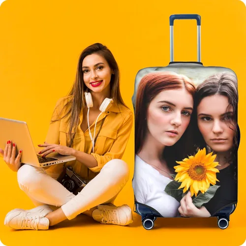 Vista 6 de Funda de equipaje personalizada para maleta, funda personalizada para maleta, añade tu texto fotográfico, logotipo, protector de equipaje de viaje