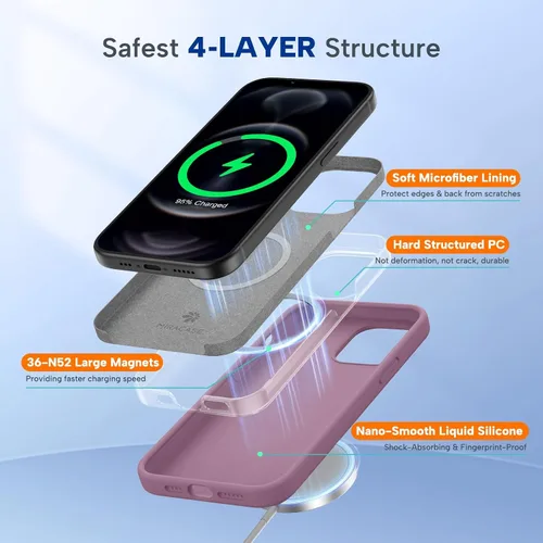 Vista 6 de Miracase - Funda compatible con iPhone 12 Pro Max, [forro de microfibra suave antiarañazos], funda de silicona líquida de goma de gel a prueba
