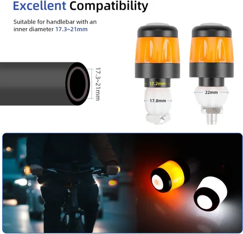 Vista 5 de ulip Luz de agarre para manillar señales de giro para bicicleta intermitentes para E-Scooters Lámpara indicadora recargable USB Luces de advertencia