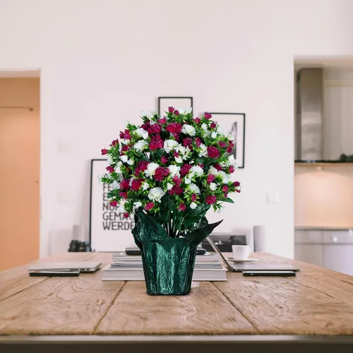 Vista 5 de Decoración de ramo de flores artificiales conmemorativas con peso, altura de 18 a 20 pulgadas, vegetación artificial, resistente a la decoloración