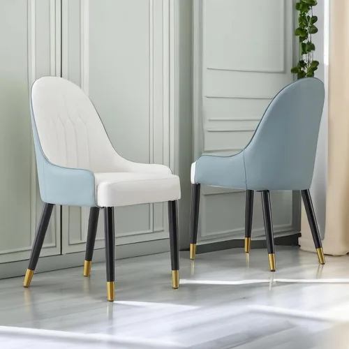 Vista 13 de Montary Juego de 2 sillas de comedor, modernas sillas de cuero de mediados de siglo en blanco y negro con patas de metal sólido y respaldo