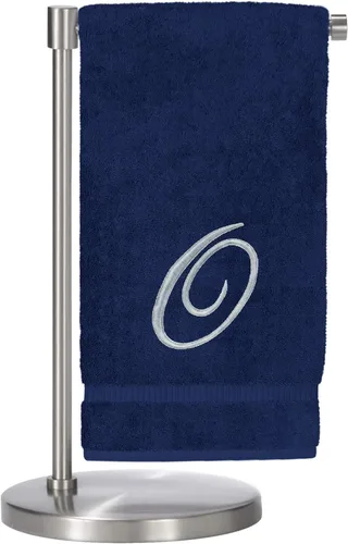 Vista 140 de Script R - Toalla de baño con monograma, regalo personalizado, 27 x 54 pulgadas, juego de 1 toalla bordada con texto dorado, 100% algodón turco Navy