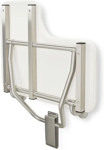 Vista 10 de Seachrome Asiento de ducha Lift-Assist, en forma de L, mano derecha, ADA, montaje en pared, acolchado blanco naugahído