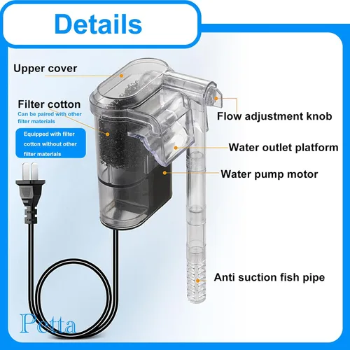 Vista 2 de Filtro silencioso para acuario Betta, filtro delgado para tanque de peces HOB para acuarios plantados de 3 a 10 galones y paisajismo acuático con 1