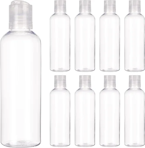 Vista 8 de BENECREAT Paquete de 24 botellas de plástico PET de 1 onza – Contenedores de viaje transparentes recargables con tapa de prensa para champú, loción