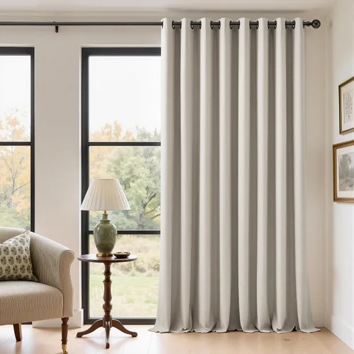 Vista 49 de Cortinas de 100 pulgadas extra anchas 100% opacas marfil con ojales, lino Natural