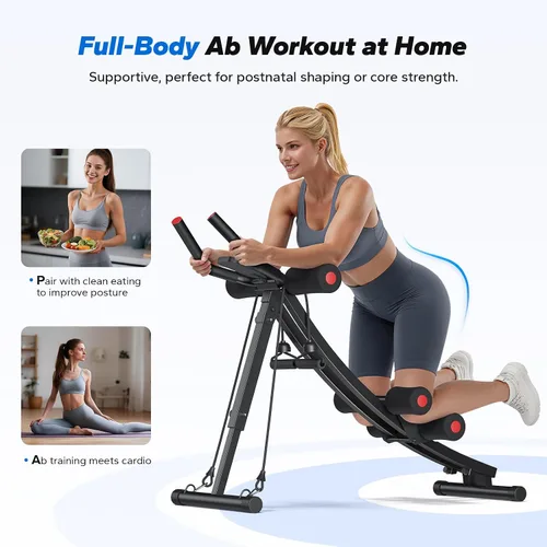 Vista 2 de MERACH Ab Machine, Adjustable Dual Track Ab Trainer Machine, Ab Workout Equipment for Home Gym, Ergonomic Arc Track for Better Abs, Foldable Workout