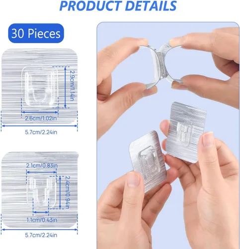 Vista 2 de 30 ganchos adhesivos de pared de doble cara, 15 libras máximo, resistentes, limpios e impermeables para baño, cocina, colgar cuadros
