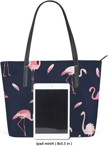 Vista 3 de Grandes bolsas de mano de trabajo de las mujeres de la PU de cuero de moda rosa flamencos bandada bolsos bolso del comprador bolso casual