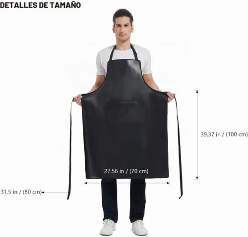 Vista 2 de Delantal impermeable, delantal de trabajo resistente, delantal de cuero artificial, ideal para chef, carnicero, peluquero, limpieza Plus