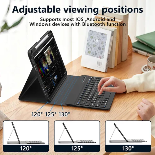 Vista 6 de BQSS - Funda con teclado para iPad (A16) de 11ª y 10ª generación, color negro Detachable Bluetooth Keyboard Case with Pencil Holder for iPad