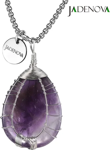 Vista 3 de JADENOVA Collar de cristal curativo para mujer, colgante de árbol de la familia, árbol genealógico, joyería envuelta en alambre, colgante de lágrima