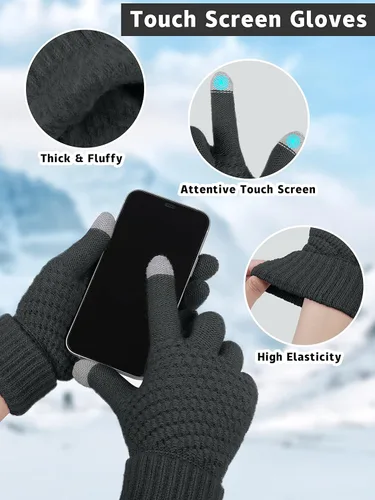 Vista 3 de Motarto Conjunto cálido de invierno, gorro de punto, bufanda y guantes calentadores de oídos, para hombres y mujeres, cubierta cálida para clima frío