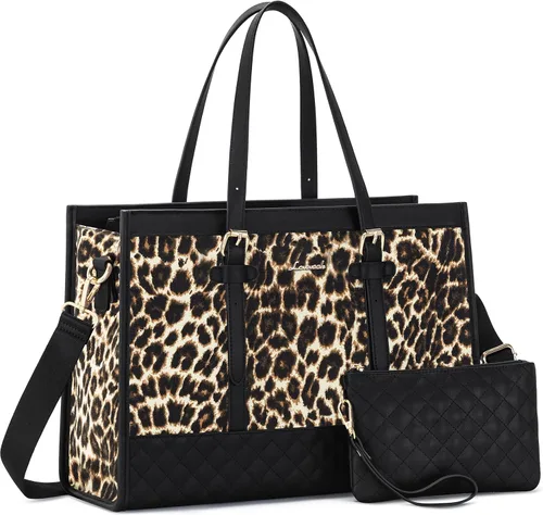 Vista 23 de LOVEVOOK Bolsa para Laptop para Mujeres de 15.6 pulgadas Bolsa Tote de Lona para Laptop, Bolsa de Trabajo de Gran Capacidad con Bolso de Mano, Bolsa