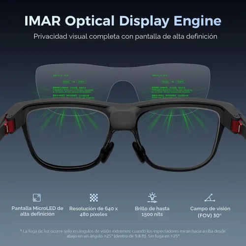 Vista 7 de Lentes inteligentes AR con pantalla de visualización, cámara HD integrada y control de anillo, lentes de teleprompter de privacidad AI HUD