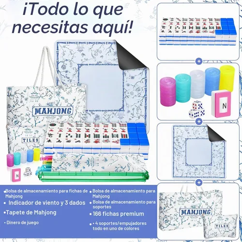 Vista 3 de Juego completo de 179 piezas de azulejos Mahjong americanos