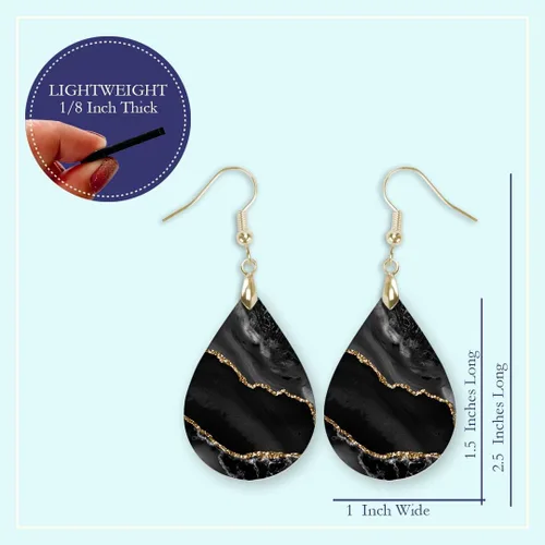 Vista 30 de Dangle Earrings for Women Colorful Dangling Drop Statement Jewelry Printed MDF Wood Teardrop Double Side Print Handmade by The Painted Pug