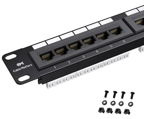 Vista 8 de Panel de conexiones Cable Matters de 24 puertos para montaje en rack o en pared de 19 pulgadas con barra de soporte, Panel de conexiones de red Cat6
