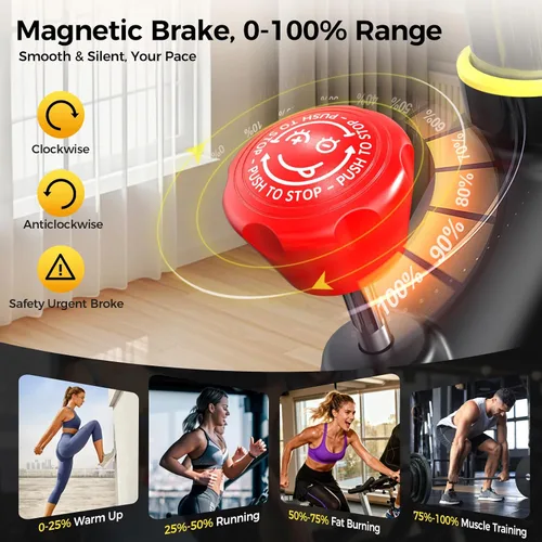 Vista 7 de Stationary Exercise Bike for home, Magnetic Resistance, Silence & Smart App Negro Amarillo