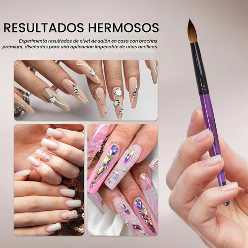 Vista 5 de PANA Pure Kolinsky Cepillo de uñas acrílico con mango de madera - forma redonda Púrpura