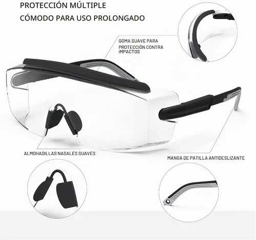 Vista 6 de Gafas de seguridad antivaho Gafas de seguridad sobre gafas protectoras con lentes antiarañazos ajustables Paquete de 2 (negro + gris)