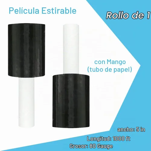 Vista 3 de Película elástica con asa, 5 pulgadas x 1000 pies, envoltura retráctil para suministros de mudanza, película de plástico negra autoadhesiva