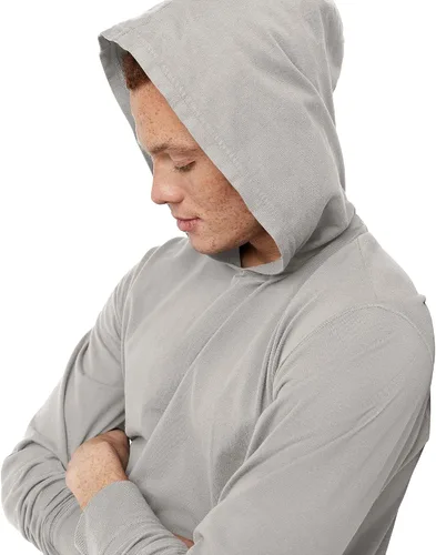Vista 4 de Hanes Camiseta de manga larga con capucha Originals para hombre, camiseta con capucha para hombre, vintage lavado, camiseta de algodón
