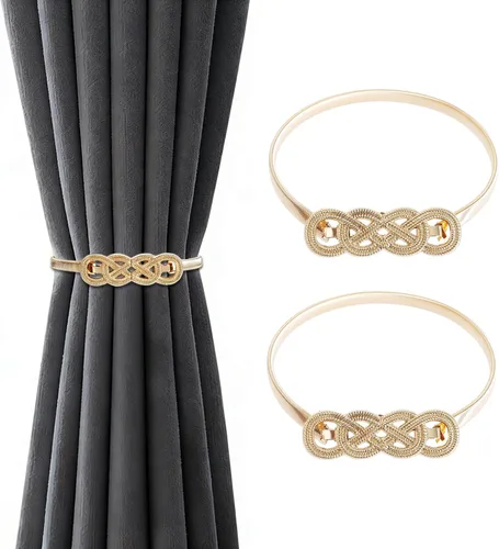 Vista 8 de 2Pcs Gold Curtain Tiebacks Shiny Metal Curtain Holdbacks with Exquisite Knot, Elegant Curtain Buckle for Living Room, Bedroom, Office Window