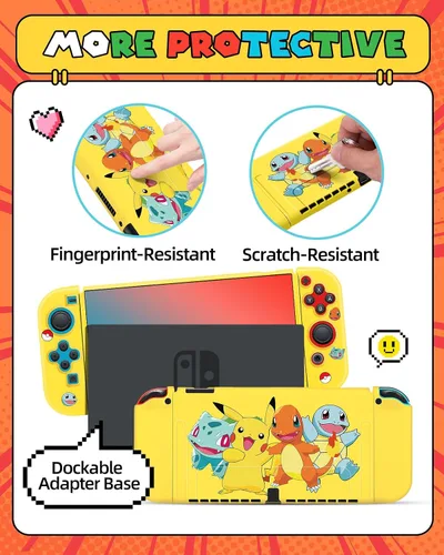 Vista 4 de Funda OLED para Nintendo Switch OLED con diseño de anime, diseño de dibujos animados, divertida, divertida, suave, delgada, protectora, acoplable
