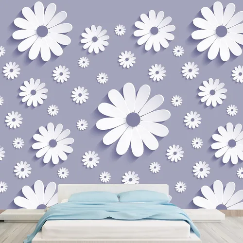 Vista 3 de NWT Calcomanía removible de pared/mural blanco pastel azul margarita, naturaleza, desierto, arte digital, arte moderno, decorativo, floral