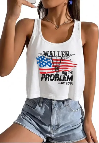 Vista 11 de Camisetas sin mangas de vaquera occidental para mujer, camisetas de música #02 Negro