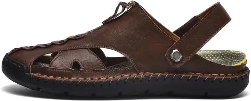 Vista 2 de MCEMACHI Men Closed Toe Leather Beach Sandals,Handmade Fashion Fisherman Waterproof Slides Sandal,Casual Water Slippers Shoes