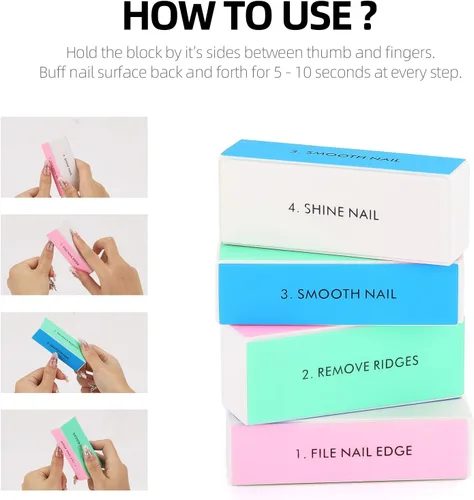 Vista 3 de Bloques pulidores de uñas de 4 vías para uñas naturales, bloque de pulido de uñas, limas de uñas, herramienta de forma y brillo de uñas