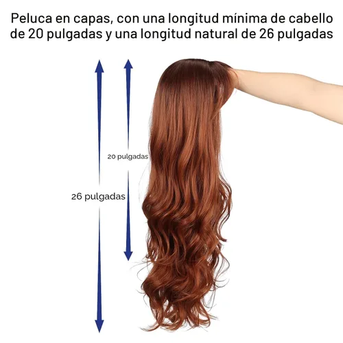 Vista 8 de HAIRCUBE - Peluca castaña con flequillo para mujer, peluca larga ondulada rizada para mujer, pelucas sintéticas onduladas rizadas para niñas, de 26