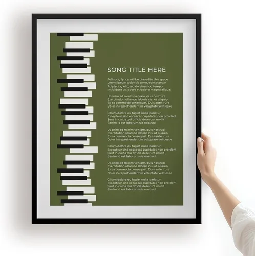 Vista 22 de Piano Keys Custom Songs Lyric Wall Art Print, Personalized Music Poster Blue 11x14" Black Frame