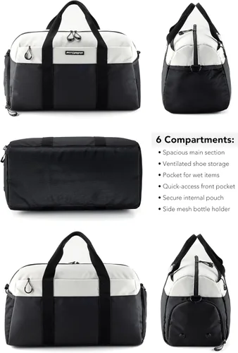 Vista 6 de Fitgriff Bolsa de gimnasio V2 para hombres y mujeres con compartimento para zapatos y artículos húmedos, bolsa de lona para viajes, deportes