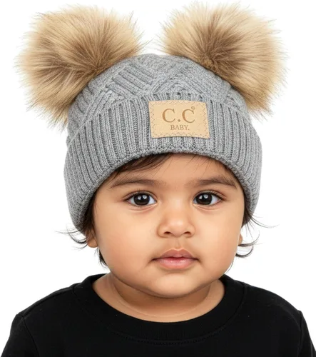 Vista 60 de Funky Junque Gorro de invierno con doble pompón para bebé de 0 a 12 meses, bonito gorro de punto acogedor para clima frío Patrón de tejido