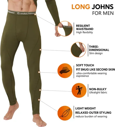 Vista 3 de CL convallaria Ropa interior térmica para hombre, ropa interior larga con forro polar, capa base para clima frío, XS-4XL