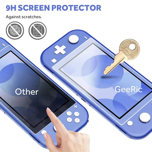 Vista 6 de 8 fundas compatibles con Switch Lite 2021, kit de accesorios, 1 funda de silicona suave + 2 protectores de pantalla, 4 tapas para el pulgar + 1