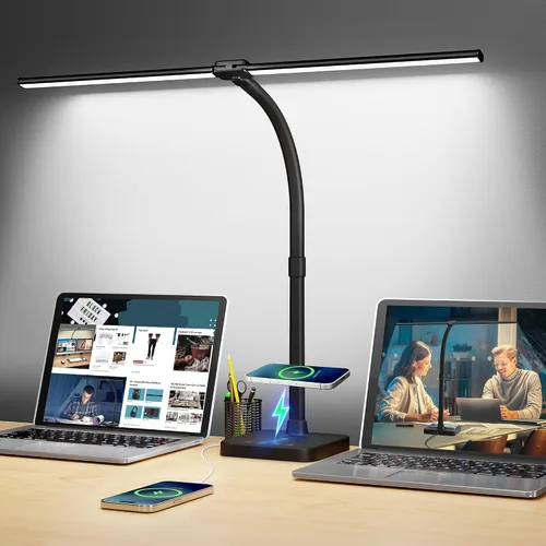 Vista 10 de ShineTech LED Desk Lamp, 24W Double Head Desk Light with Wireless Charging