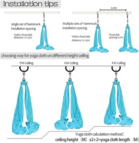 Vista 6 de Set de Equipo Deluxe de Sedas Aéreas - Hamaca Aérea de Yoga de 11 Yardas para Acrobacia, Artes Circenses, Danza (L:10m W:2.8m)