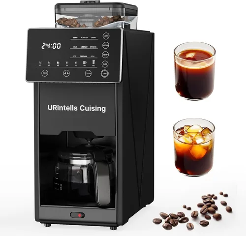 Vista 10 de Cafetera de cocina URintells con molinillo, máquina programable automática Negro mate