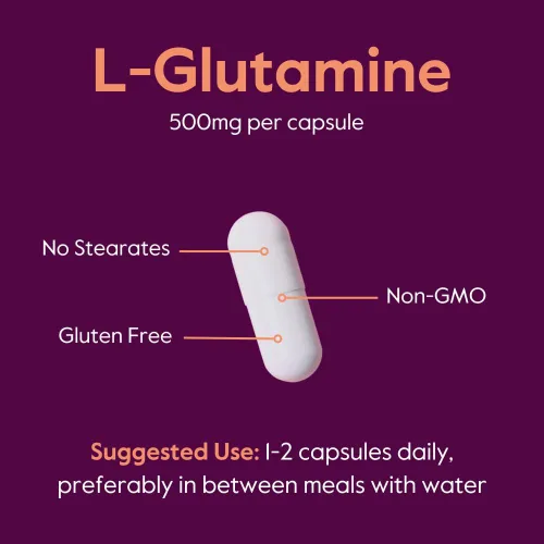 Vista 5 de BESTVITE L-Glutamina 500mg por cápsula (240 cápsulas) - Sin fosfato dicálcico - Sin estearatos - Sin OMG - Sin gluten - Apoyo a la salud intestinal