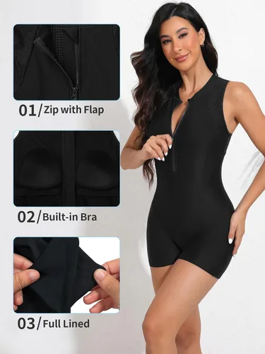 Vista 3 de ATTRACO Trajes de baño atléticos de una pieza para mujer, con cremallera, trajes de baño modestos