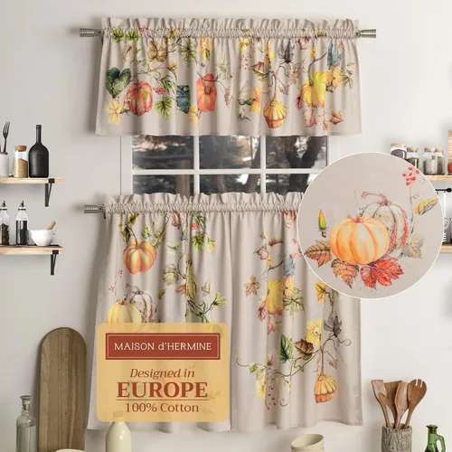 Vista 35 de Maison d' Hermine Juego de cortinas de cocina para ventanas, juego de cortinas de cocina 100% algodón, cenefas para el hogar [2 niveles