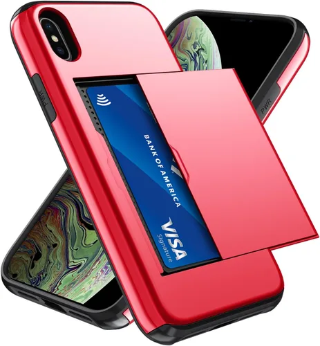 Vista 50 de Qinmay Funda compatible con iPhone 7 Plus/8 Plus con tarjetero, doble capa a prueba de golpes, funda protectora resistente con ranura oculta Negro