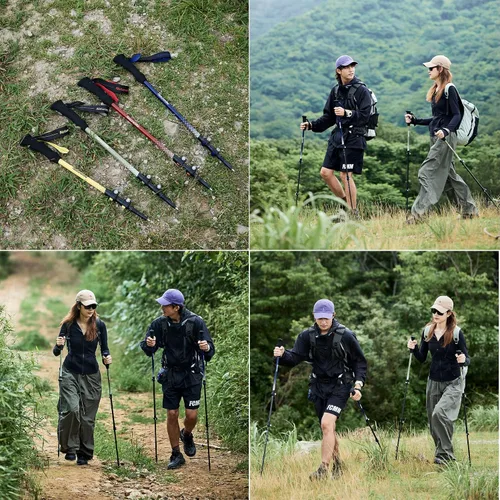 Vista 6 de Naturehike - Bastón de trekking de fibra de carbono 3K plegable y telescópico de 3 secciones ultraligero para mujeres y hombres, bastón