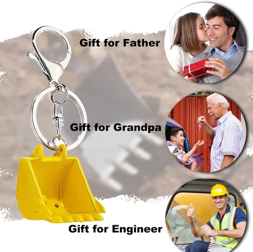 Vista 4 de Divertidos llaveros de cubo de excavadora de metal para hombre, llaveros únicos para automóvil, regalo de cumpleaños para hombres, niños, mochilas